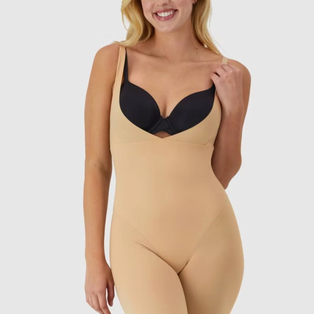 Maiden form Women’s Shapewear Open Bust Wear Your Own Bra Mid Thigh Bodysuit
